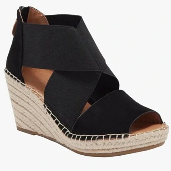 Gentle Soul Colleen Wedge Sandal Strappy Black Size 7 - Picture 1 of 15